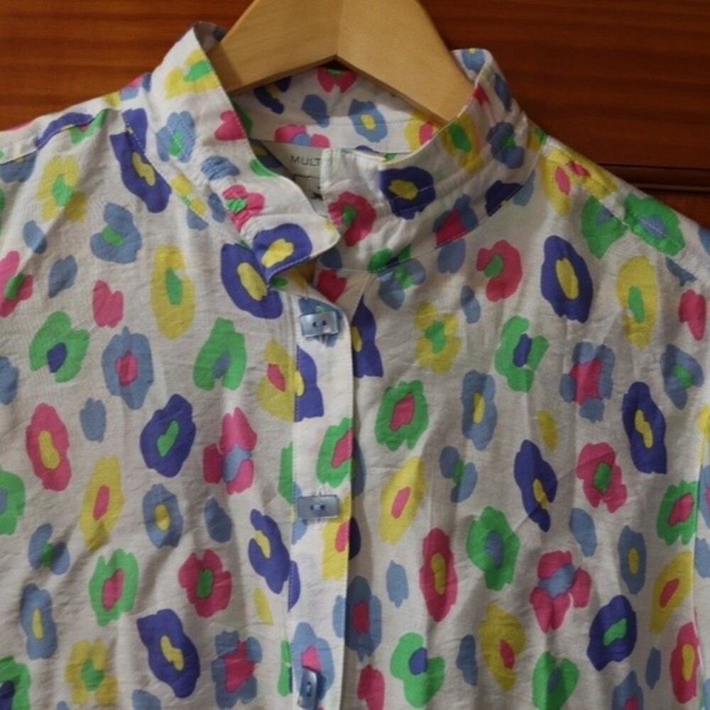 Multiples Rainbow Leopard Print Button Down Blous… - image 2